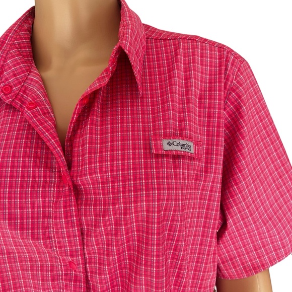 Columbia PFG Omni-Shade Pink Plaid Short Sleeve Fishing Shirt XL - Picture 7 of 16